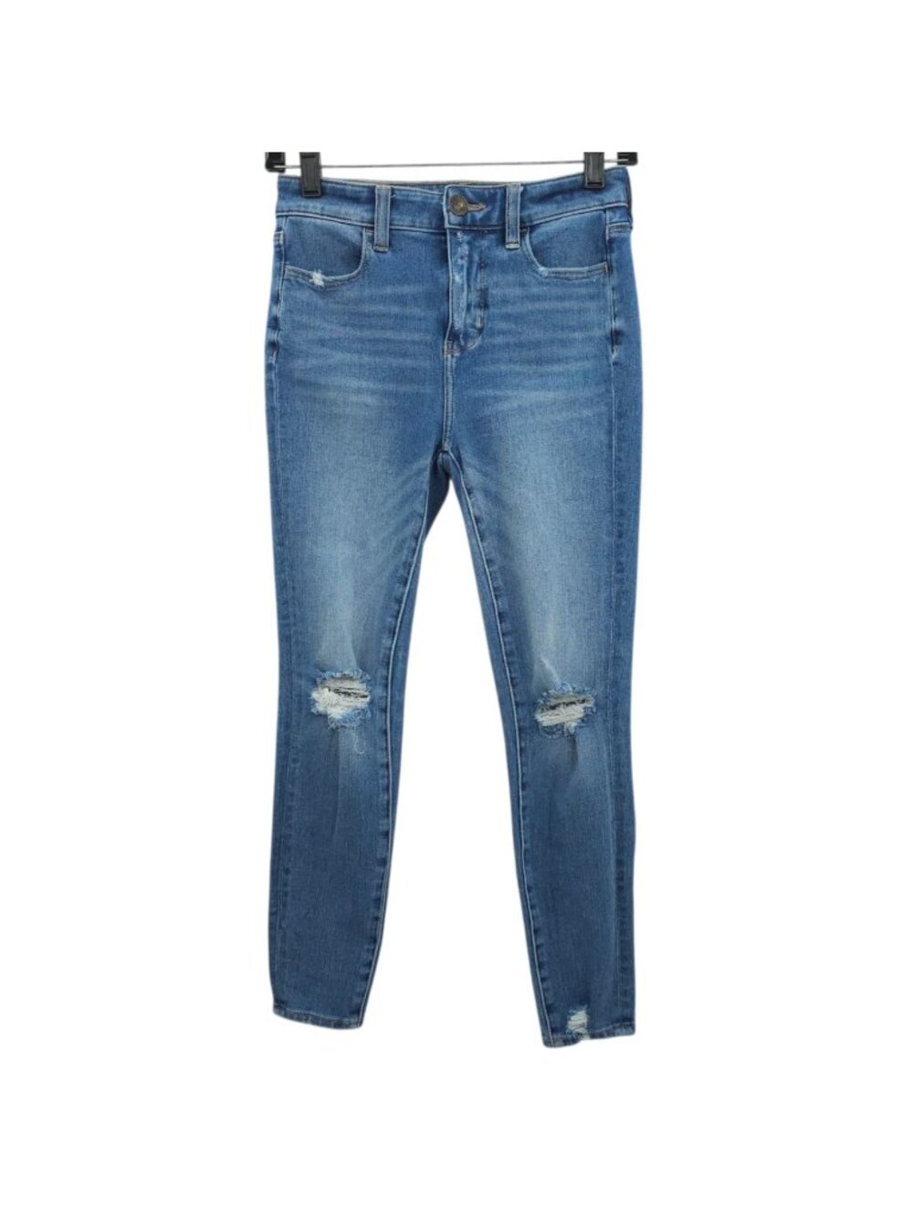 American Eagle Dream Jean 0 XShort Mid Rise Jegging Blue Distressed Skinny Y2K